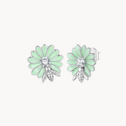 Bee and Flower Silver Stud Earrings